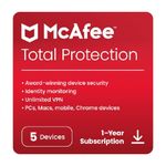 McAfee Total Protection 2024 | 5 Devices | Antivirus Internet Security Software | Unlimited VPN | 1 Year Subscription | Activation Code by email