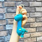 GRACIOUS MART Silicone (1 Pcs Key Chain Variable Shape Adjustable Neck Small 3D Cartoon Kid Toy Dinosaur Telescopic Key Ring Bag (Dinosaur Dark Green -Blue)