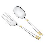 FnS RAGA 24 Karat Gold Plated Stainless Steel Serving Set of 2 (1 Serving Spoon, 1 Serving Fork) for Home, Kitchen and Dinning