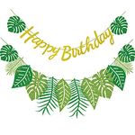 Hawaiian Party Happy Birthday Banner - Hawaiian Party Decoration, Birthday Banner for Luau Party Supplies, and Tropical Party Palm Leaf Decorations Glitter Decor