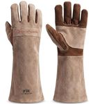 AOUCHI Leather Welding BBQ Fire Gloves, Fireproof Heat-Resistant Long Sleeve Mitts for TIG/MIG, Log Wood Burners, Firefighting, Barbecue, Fireplace, Oven, Stove, Grill, Animal Handling (Large)