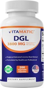 Vitamatic DGL Licorice 10:1 Extract 380 mg - 10X Stronger - Supports Healthy Digestive & Respiratory Functions - 200 Capsules