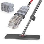 Myiosus Flat Mop, Self Wringing Floor Mops with 6 Reusable Microfibre Pads & 130cm Stainless Steel Handle, Wet and Dry Mops for Cleaning Hardwood, Laminate, Tile Floors