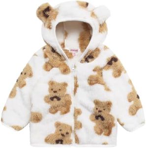 JESKIDS Toddler Girls Boys Fleece Hoody Jacket Zip Up Teddy Coat Warm Winter Outwear White Bear Print 6-7 Years