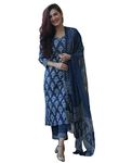 Amayra Women's Rayon Printed Straight Kurti with Palazzos and Dupatta Set(Blue,XL)