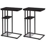 YMYNY C Shaped End Table Set of 2, Snack Side Table for Sofa and Bed, Laptop Coffee Table for Small Spaces, Living Room, Bedroom, Industrial Beside Desk with Stable Metal Frame, Black HST004B-2