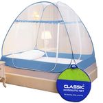 Classic Mosquito Net for Double Bed | King Size Foldable Premium Machardani | Extra Mosquito Protection | Polyester 30GSM Strong Net | PVC Coated Corrosion Resistant Steel Wire - Blue