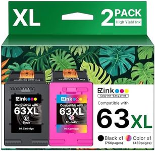 63XL Ink Cartridges Black and Color Remanufactured Replacement for HP Ink 63 for HP 63XL Ink Cartridges Combo Pack Work for HP Officejet 4650 3830 3833 5255 5258 Envy 4520 Deskjet 1112 3637 (2 Pack)