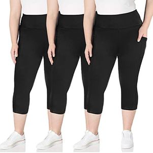 TNNZEET 3 Pack Plus Size Capri Leggings with Pockets for Women, High Waisted Black Workout Yoga Leggings 2X 3X 4X