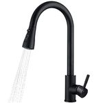 TNOMS Kitchen Faucet with Pull Down Spray Head,High Arc Single Handle Kitchen Sink Faucet with Pull Out Sprayer,Commercial Modern Stainless Steel Kitchen Faucets,Matte Black