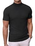 COOFANDY Mens Mock Turtleneck Sweater Short Sleeve Solid Color T-Shirts Basic Slim Fit Knitted Pullover Tees, Black, Small