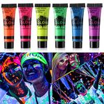 GARYOB Glow UV Blacklight Face Body Paint, Glow in Dark Neon Fluorescent Halloween Washable Body Paint for Kids Adult 0.34oz Set of 6 Tubes