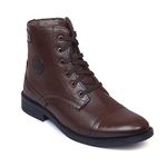 Zoom Shoes Genuine Leather Formal Black Casual Boots for Men ZA-5200 | High Ankle Shoes with Anti-Slip Technology and Memory Cushion Insole | Lace-up Boots for Formal and Casual Footwear (Brown, 9)