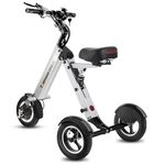 TopMate ES32 Electric Tricycle 3 Wheels Foldable Trike with Seat for Adults, Light Weight with Reverse Function and Key Switch, 10 Inch Pneumatic Tires Tricycle for Commute and Travel