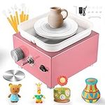 PaNt Mini Pottery Wheel 2000RPM Electric Pottery Wheel with Removable ABS Basin and 6.5cm-10cm Turntable Fingertip Clay Wheel Adjustable Speed Clay Tool Machine for Art Craft Gift (Pink)