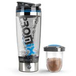 Promixx Pro Shaker Bottle (iX-R Edition) | Rechargeable, Powerful for Smooth Protein Shakes | includes Supplement Storage - BPA Free | 600ml Cup (Silver Blue/Gray)