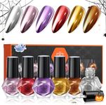 modelones Nail Polish Set 6 Colors, Chrome Mirror Holographic Red Gold Silver Mini Nail Lacquer Kit Brown Pink Metallic, Quick Dry Home DIY Fall Manicure Nail Art Gift for Women Girls Party