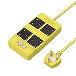 Heavy duty extension lead GFCI Surge Protection, SAFEMORE RCD extension lead With 3m Heavy duty Cable, 4 Gang 3680W, Plug Power Strip for Workshop/Garage/indoor - Yellow