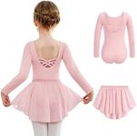 Arshiner Girls Ballet Leotards with Chiffon Dance Skirt Long Sleeve Crisscross Back Toddler Dance Outfit Combo