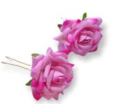 LYF5STAR Handmade Bride Rose Floral Juda Pin For Women| Elegant Baby Pink Rose U-shaped Hair Fork Wedding Hair Accessories | Pack Of 2