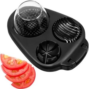 CraftyCrocodile Egg Slicer for Hard Boiled Eggs - 3 Slice Modes, Handy Heavy Duty Stainless Steel Egg Cutter - Kitchen Dicer for Strawberry, Mushroom, Grape, Cherry Tomato (Black)