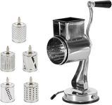 GION Stainless Steel Kitchen Grater, Rotary Drum Slicer Cheese Grater with 5 Cone Blades Attachment, Multi-Functional Food Processor, Fruit Vegetable Salad Machine