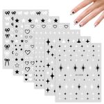 Abeillo 6 Sheets Nail Art Stickers Decals Self Adhesive Nail Stickers for Nail Art Star Heart Nail Decals Bow Nail Charms for Women Nail Decoration Supplies