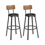 VASAGLE Bar Stools, Set of 2 PU Upholstered Breakfast Stools, 15.4 x 15.4 x 29.7 Inches, Footrest, Simple Assembly, Industrial, for Dining Room Kitchen Counter Bar, Rustic Brown and Black ULBC069B81