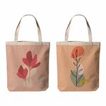 PIXEL HOME DECOR© Reusable Tote Bags | 100% Organic Cotton Shopping/Grocery Bag | Eco-Friendly, Multi-Purpose Bag | Multiple Stylish Designs (BOGO Bag Pack Of 3) (OFF WHITE PACK OF 2)