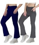 STARLATH Girls Trackpants and Trousers, Bootcut Leggings and Yoga Pants for Kids, 4Way Micro Lycra Strachable Lowers for Daily use Yoga Running Combo (Pack of 2) (11-12 Years, Blue, D-Grey)