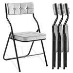 HOMEFUN Padded Folding Chairs 4 Pack - Foldable Dining Chairs with Cushion, Portable and Assembled Folding Extra Chair for Guests Kitchen Office Wedding Party Gray