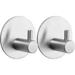 Drenky Towel Hooks Self Adhesive 2 Pack Silver Brushed Stainless Steel Bathroom Hooks Waterproof Hanging Hooks Self Adhesive with Pads for Bathroom Kitchen