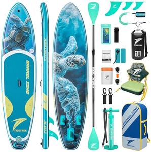 TIDETREK 11'/11'6" x 33"/34" x 6" Inflatable SUP Paddle Board – Extra-Wide, Stable Stand Up Paddle Board with Premium Full Accessory Set for Adults & Youth (Blue Turtle/Kayak Seat, 11'x33 x6)