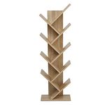 Mondeer Bookcase, Tree Bookshelf 8 Tier Floor Standing Wooden Shelves for CDs Magazine in Living Room Home Office Oak, 40 * 20 * 127cm