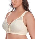 DotVol Front Closure Bra for Women Full Coverage Back Support Unpadded Wirefree Posture Jacquard Adjustable Strap Comfort(Nude,38DDD)