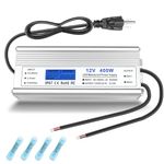 LED Power Supply 400 Watts Waterproof IP67 12V Power Supply, AC 90-140V to DC 12V 33.3A Low Voltage Output with 3-Prong Plug 3.28ft Cable for LED Lights, Computer Project, Outdoor Use