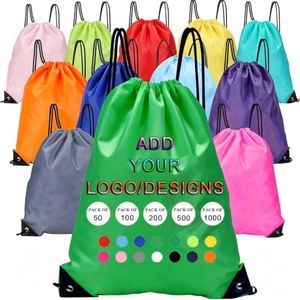 KZhanmy Custom Logo Drawstring Backpacks Bags,Bulk Personalized Draw String Back Bag,Lightweight Gym Sports Travel Daily Bags-Green