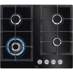 AEG 6000 Series Gas Hob HKB64420NB, 60cm, 4 Cooking Zones, Gas on Glass Hob, Step Power, Speed and WOK Burner, Cast Iron Pan Supports, Integrated Ignition, Automatic Switch Off, 40x560x480mm, Black