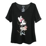 Disney Women's Plus Size Minnie Mouse V Neck T Shirt, Black, 1X