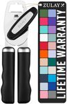 Zulay Kitchen Tin Opener - Heavy Duty Can Opener Manual with Bottle Key - Rust Proof, Stainless Steel, Arthritis-Friendly, Hand Tool for Seniors with Turn Knob & Comfy Soft Good Grip Handles - Black