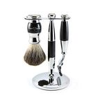 Edwin Jagger Imitation Ebony Diffusion 36 Series 3 Piece Shaving Set with Pure Badger Brush for Mach3 Blades