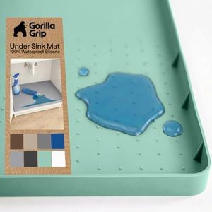 GORILLA GRIP Waterproof Silicone Under Sink Mat with Raised Lip for Kitchen and Bathroom, 46 x 22 in, Cabinet Shelf Liner Stay in Place Mats Dishwasher Safe Drawer Liner, Organizer Tray, Mint