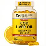 Carbamide Forte Cod Liver Oil Capsules Omega 3 Supplement | Sea cod Liver Oil, Omega 3 FishOil Capsules 300mg | Omega3 FishOil with EPA & DHA + Vitamin D3 Supplement | No Fishy Burps With Lemon Flavour - 120 Softgels
