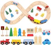 Wooden Train Set for Boy Girls, 33 Pcs Wooden Train Track Rail Set with Train Cars,Town Pieces,People and Tracks,Train Sets Car Kids Toys for Kids Ages 3+ Christmas Birthday Gift