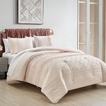 Chezmoi Collection Athena Full Bed in a Bag 7-Pieces Floral Chenille Embroidered Pom Pom Stripe Comforter Set with Sheets All Season Bedding Set, Full, Blush Pink