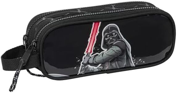 Safta Star Wars The Fighter - Portatodo Doble Niño, Estuche Infantil, Estuche Niño, Ideal para Niños en Edad Escolar, Cómodo y Versátil, Calidad y Resistencia, 21x6x8 cm, Color Negro