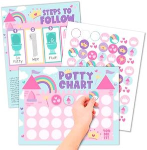 Hadley Designs Potty Training Chart for Toddlers Girls -10 Sticker Potty Chart for Toddlers Girls, 8.5x11" Potty Training Sticker Charts for Toilet Success, Princess Toddler Reward Chart for Kids
