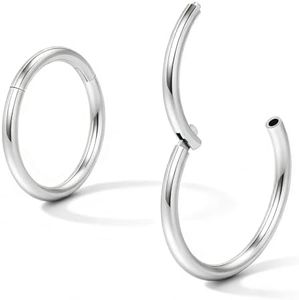 Afftiny Nose Rings Hoop for Women Silver Small Hinged Clicker Ring 316L Surgical Stainless Steel 2PCS 18G 7mm Earrings Cartilage Piercing Jewelry for Helix Septum Daith Tragus