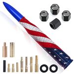 Car Radio Antenna with Valve Stem Caps - American Flag Design 5.5 Inch for GMC Chevy Silverado Dodge RAM Ford F150 F250Jeep Wrangler Trucks - Stubby Replacement Antenna 1990 - Current (Blue)