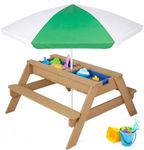 Best Choice Products Kids 3-in-1 Sand & Water Table, Wood Outdoor Convertible Picnic Table w/Umbrella, 2 Trays, Removable Top - Green